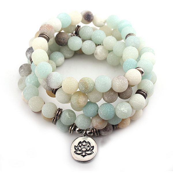 Amazonite Natural 108 Mala Prayer Meditation Yoga Bead Bracelet or Necklace