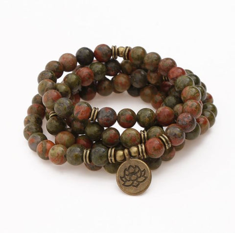 Unakite Mala 108 Prayer Beads Necklace