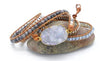 Natural Crystal Clear Quartz Druzy Bracelet Vintage Leather Wrap Bracelet