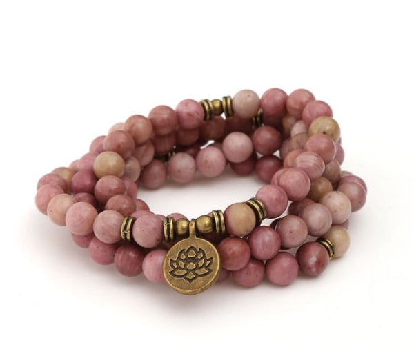 Natural Rhodonite Mala 108 Prayer Bead Bracelet