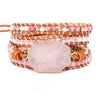 Boho Leather Handmade Pink Rose Quartz Stone Crystal Bead Wrap Bracelet