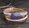 Boho Handmade Natural Amethyst Stones Charm Leather Wrap Bracelet