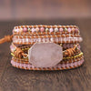 Boho Leather Handmade Pink Rose Quartz Stone Crystal Bead Wrap Bracelet