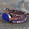 Natural Lapis Lazuli Stone Leather Charm Bracelet