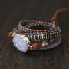 Natural Crystal Clear Quartz Druzy Bracelet Vintage Leather Wrap Bracelet