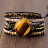 Tiger Eye Beaded Leather Wrap Bracelet