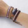 Boho Handmade Natural Amethyst Stones Charm Leather Wrap Bracelet