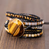 Tiger Eye Beaded Leather Wrap Bracelet