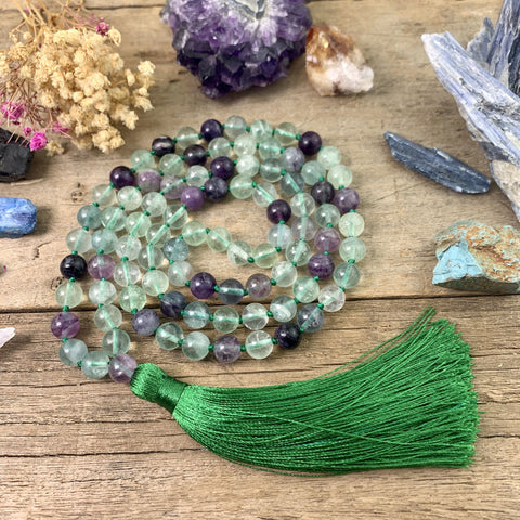 Fluorite Mala Round Prayer Crystal Necklace